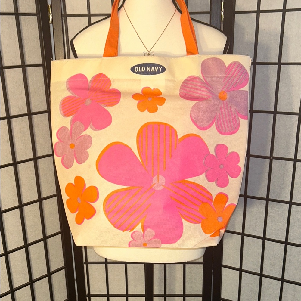 🦋Old Navy Floral Tote - Pink and Orange Blooms 5/25$
